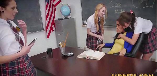  Lesbian students lick pussy in classroom and fingerbang